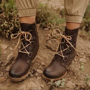 Sorel Women's Brown Joan of Arctic Wedge II Leather Boots Burro 10.5 NEW $240‎